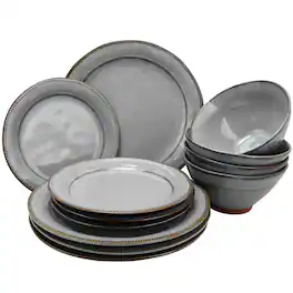 Gibson - Elite Terranea 12 Piece Dinnerware Set in Grey - Gray