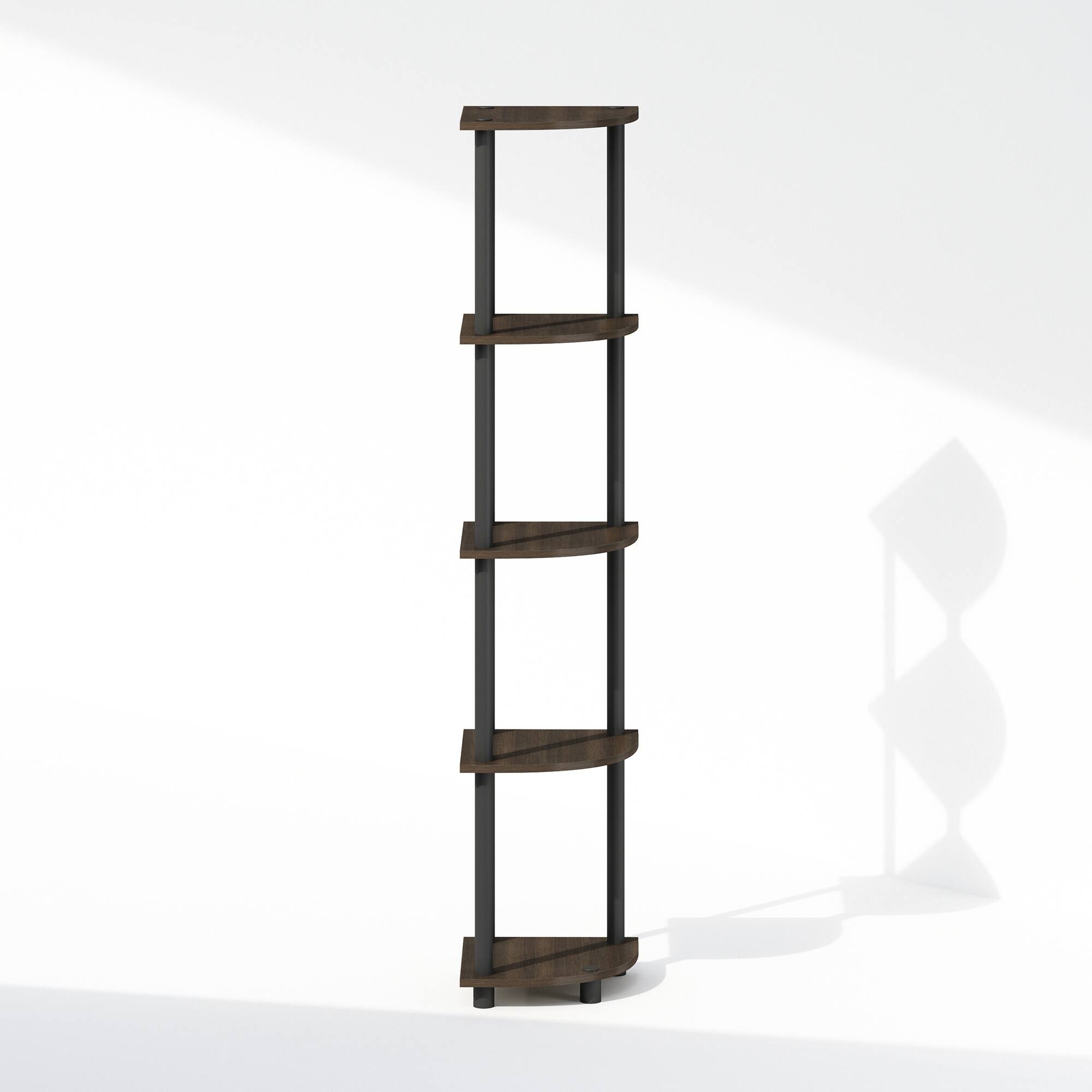 Alt View 2. Furinno - TURN-N-TUBE Corner Rack, 5-Tier Corner Display Shelf, Shelving Unit, for Living Room, Home Office, Garage, Bedroom - Brown Grain/Black.