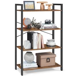 Songmics Home - 4-Tier Tall Bookshelf, Large Bookcase with Steel Frame, Deep Book Shelf for Living Room, Home Office,Industrial Style - Honey Brown and Black