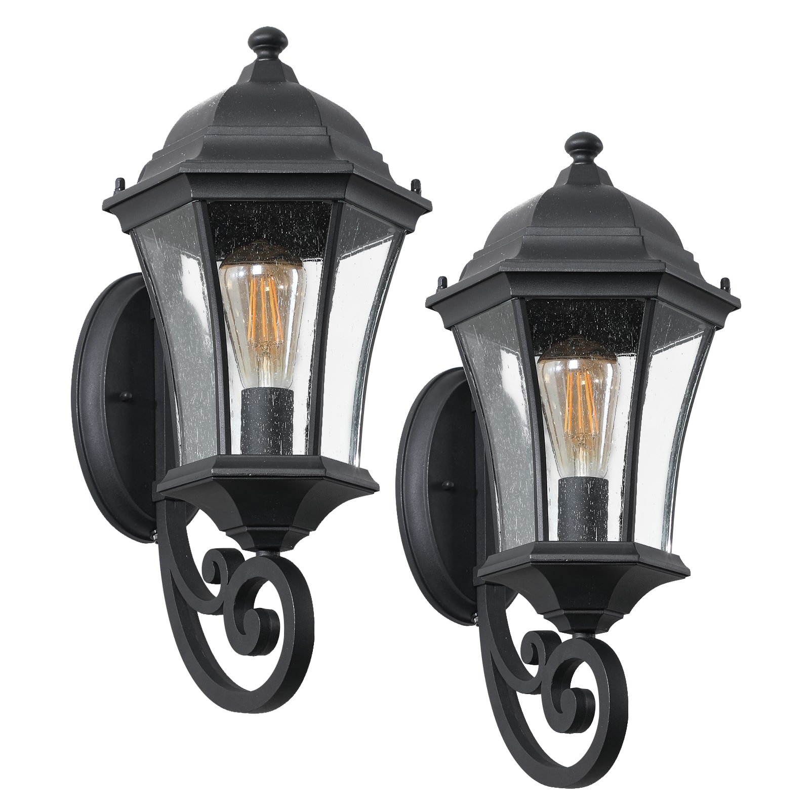 Ecooso - 2-Pack Vintage Outdoor Wall Lantern, Elegant Metal Sconce for Porch, Patio, and Garden Lighting - Black