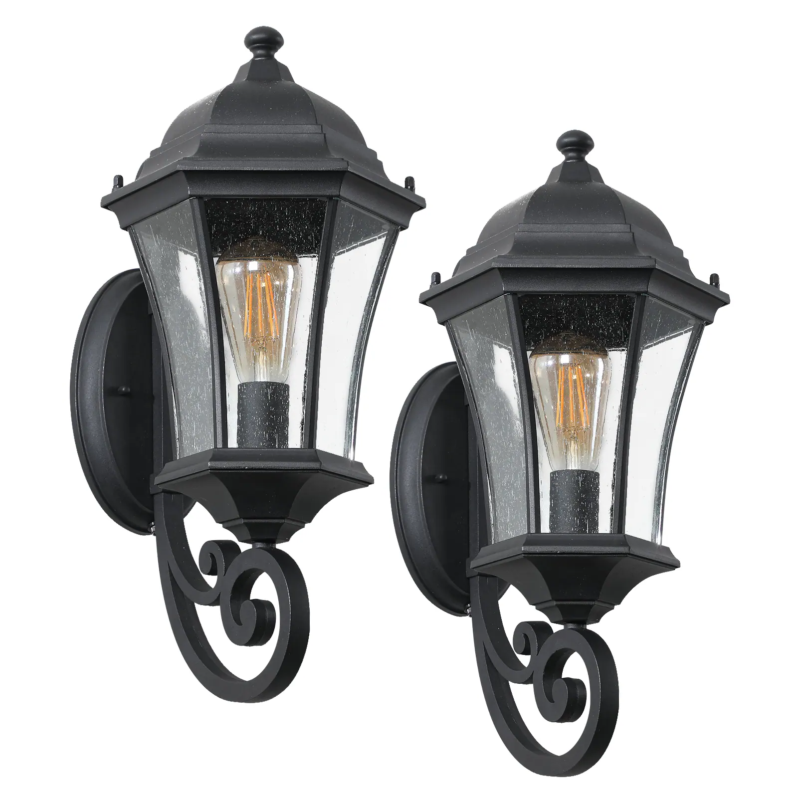 Front. Ecooso - 2-Pack Vintage Outdoor Wall Lantern, Elegant Metal Sconce for Porch, Patio, and Garden Lighting - Black.