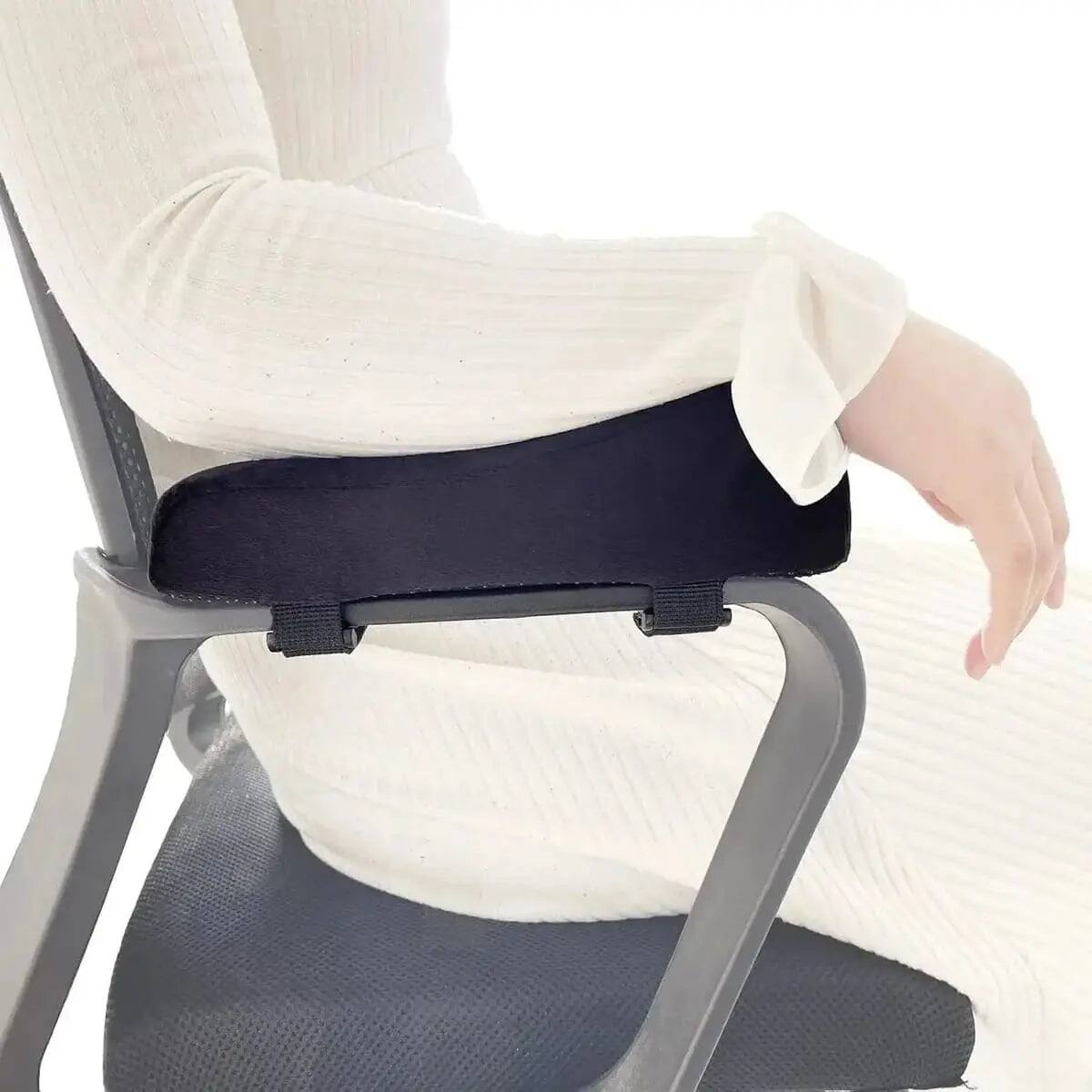 Back. PREMIUM - Non-Slip Memory Foam Armrest Covers for Office and Gaming Chairs (2-Pack) - Black.