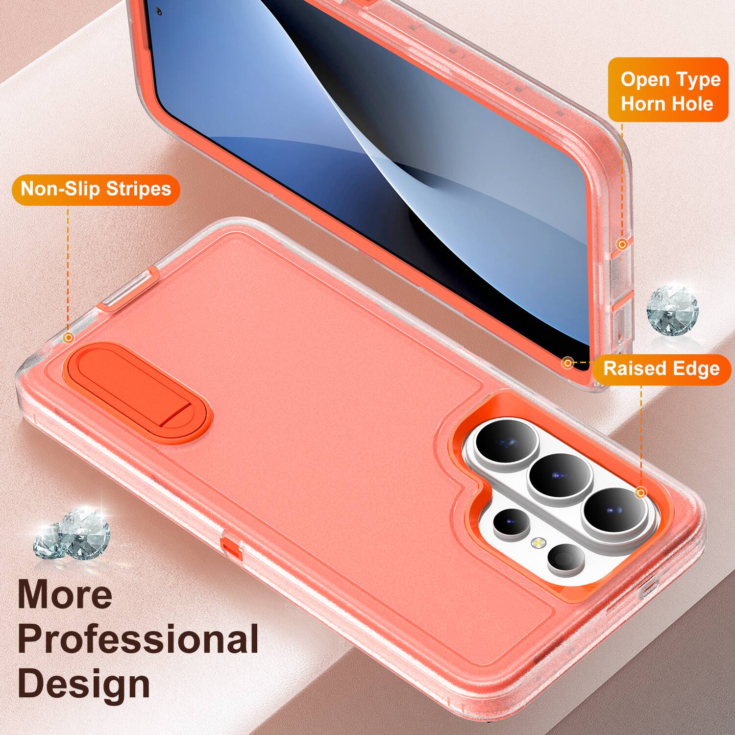 Open Type Horn Hole  
Non-Slip Stripes  
Raised Edge  
More Professional Design