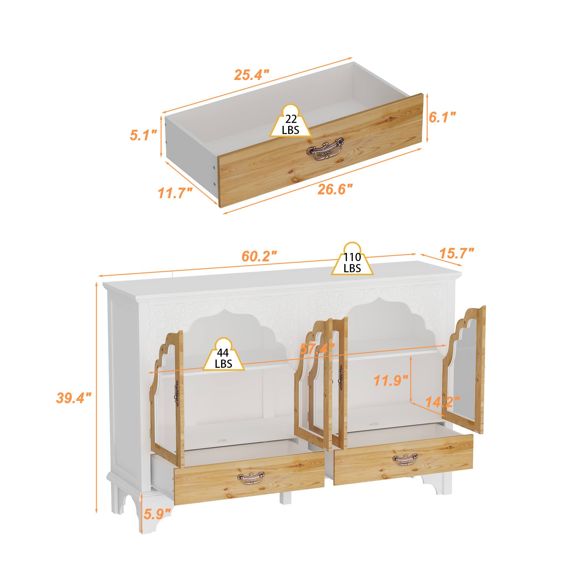 25.4" 5.1" 22 LBS 6.1" 11.7" 26.6" 60.2" 110 LBS 15.7" 39.4" 44 LBS 57.4 11.9" 14.2" 5.9"