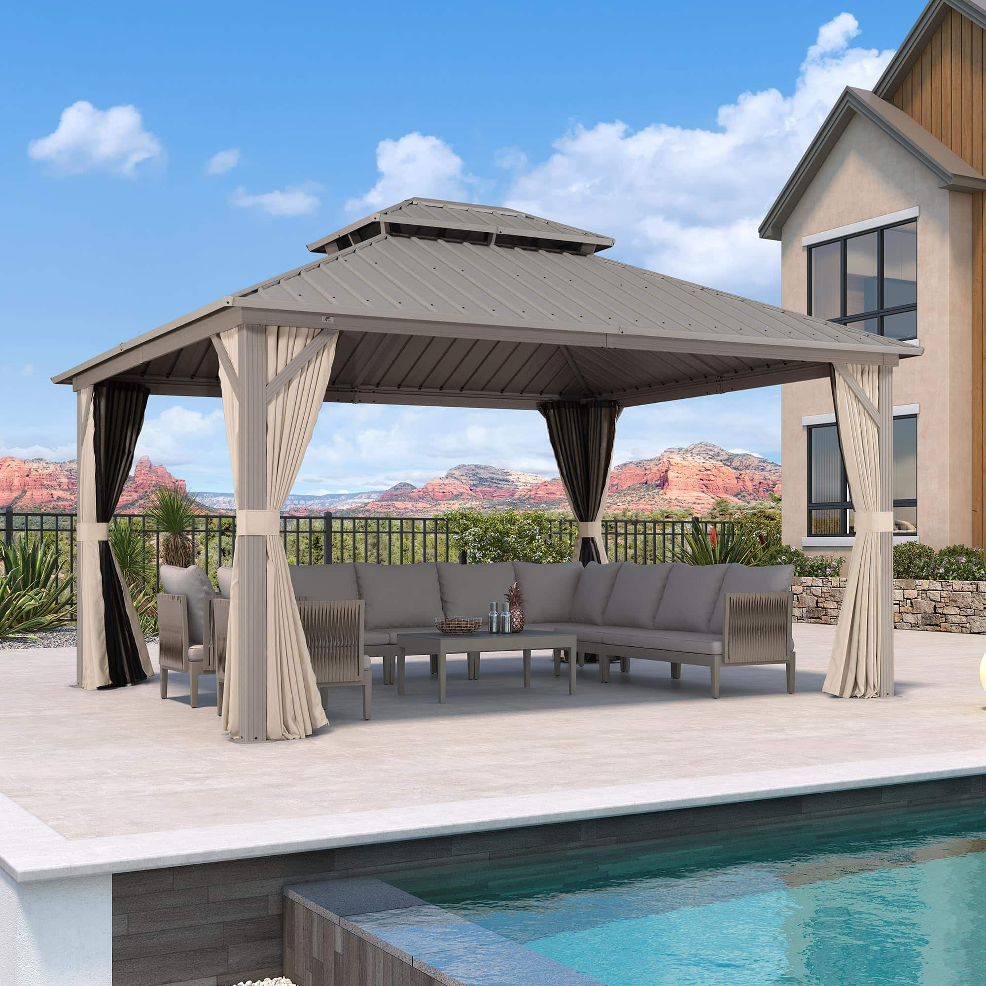 PURPLE LEAF 12 X 14 FT Outdoor Aluminum Champagne Hardtop Gazebo