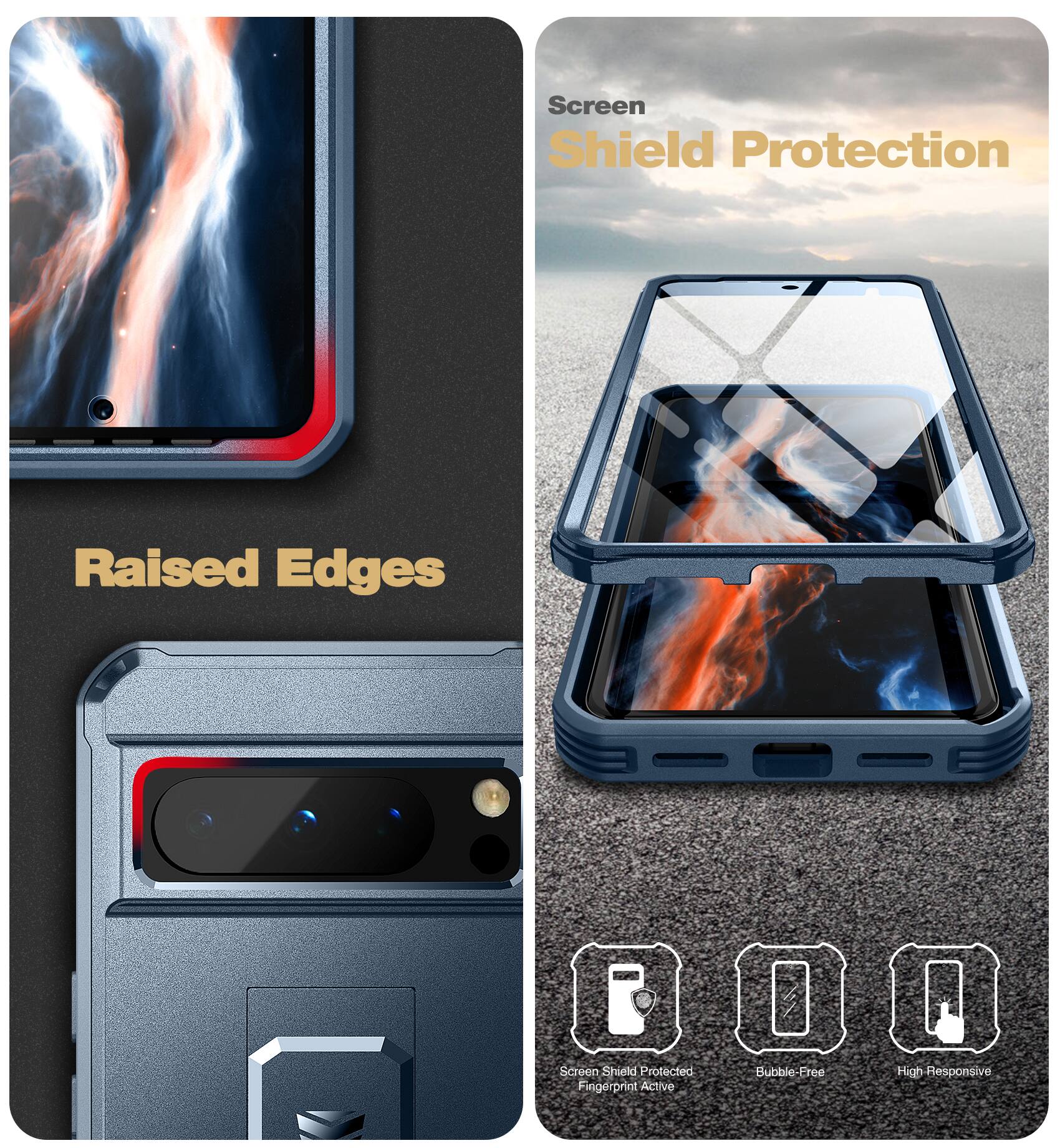Screen Shield Protection  
Raised Edges  

Screen Shield Protected  
Fingerprint Active  
Bubble-Free  
High Responsive