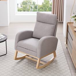Whisen - Teddy Fabric Ergonomic Rocking Chair with Adjustable Footstool - Light Gray