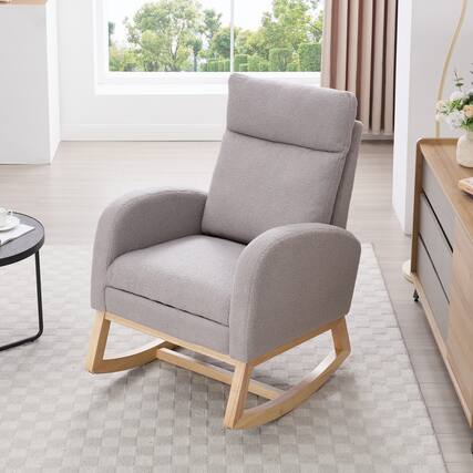 Front. Anysun - Teddy Fabric Rocking Chair with Adjustable Footstool - Thickened Headrest, High Back, Storage Pocket, Solid Wood Base - Light Gray.