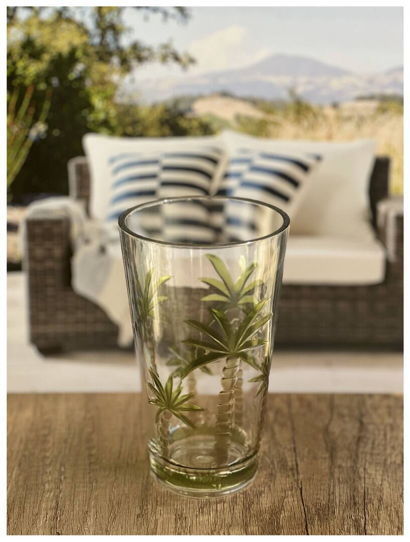 Left. APRILSOUL - Palm Tree Design Acrylic Glasses Set of 4 Hi Ball Plastic BPA Free Cocktail Drinkware Water Tumblers - white.