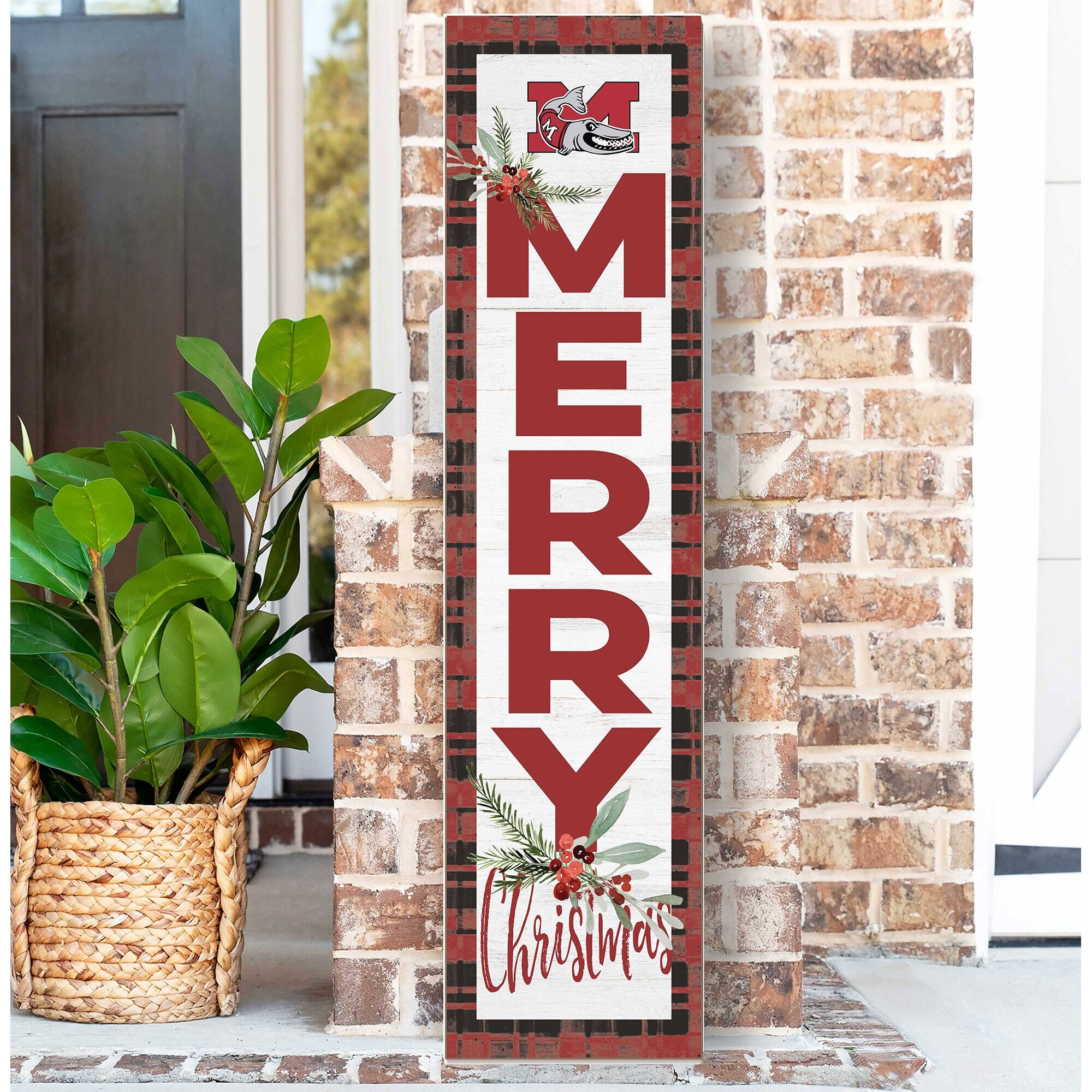 Alt View 1. Jardine - Muskingum Muskies 12'' x 48'' Outdoor Merry Christmas Leaner - White.