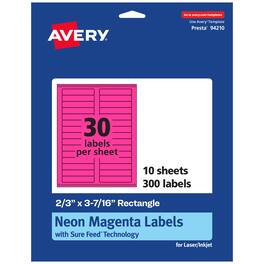 Avery - Printable Rectangle Labels, Neon Magenta, 2/3" x 3-7/16", 300ct - Pink
