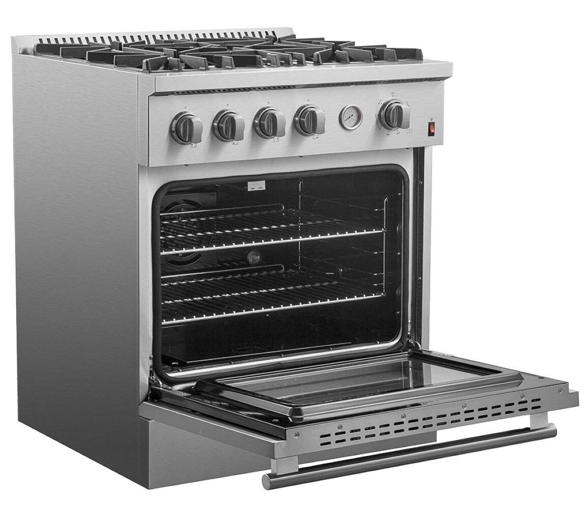 Left. Forno Appliances - Marco 4.32 Cu. Ft. Freestanding Gas Convection Range with Dual Ring Burner - Silver.
