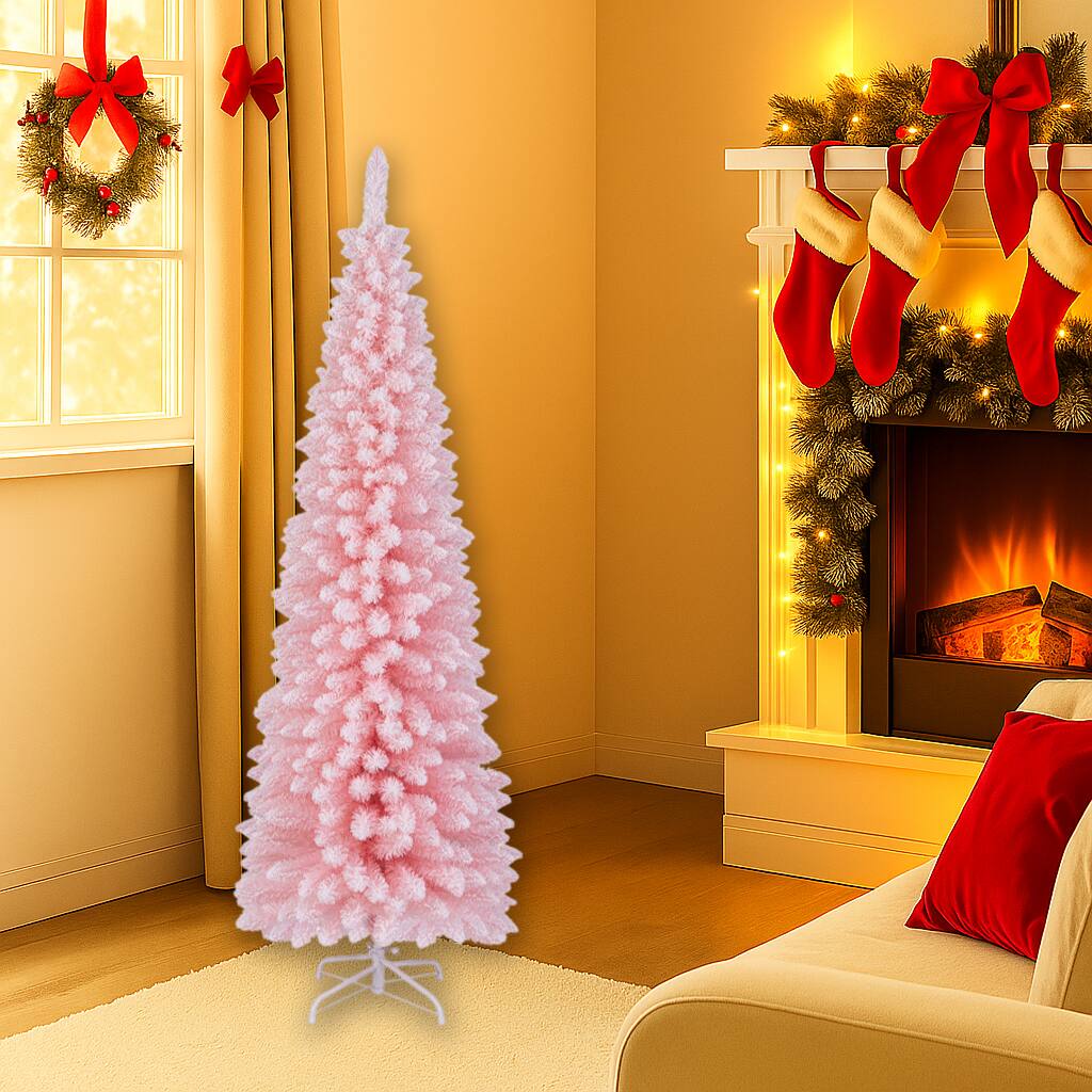 BreeBe - 6FT Artificial Christmas Tree – Full with 460 Branch Tips - Pink