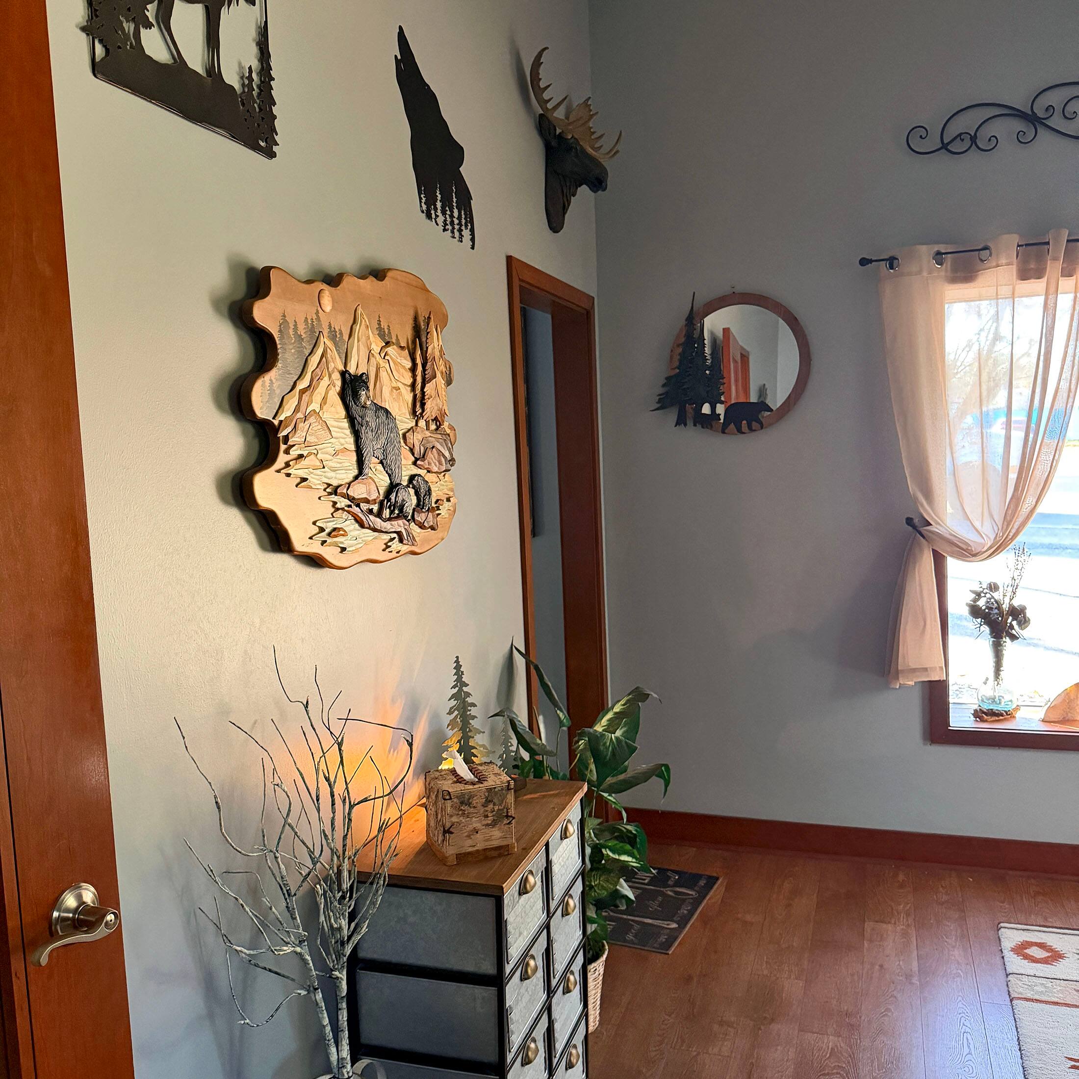 Alt View 5. Zeckos - Bear Family River 25.5x34 Intarsia Wood Wall Sculpture Rustic Cabin Art - Brown.