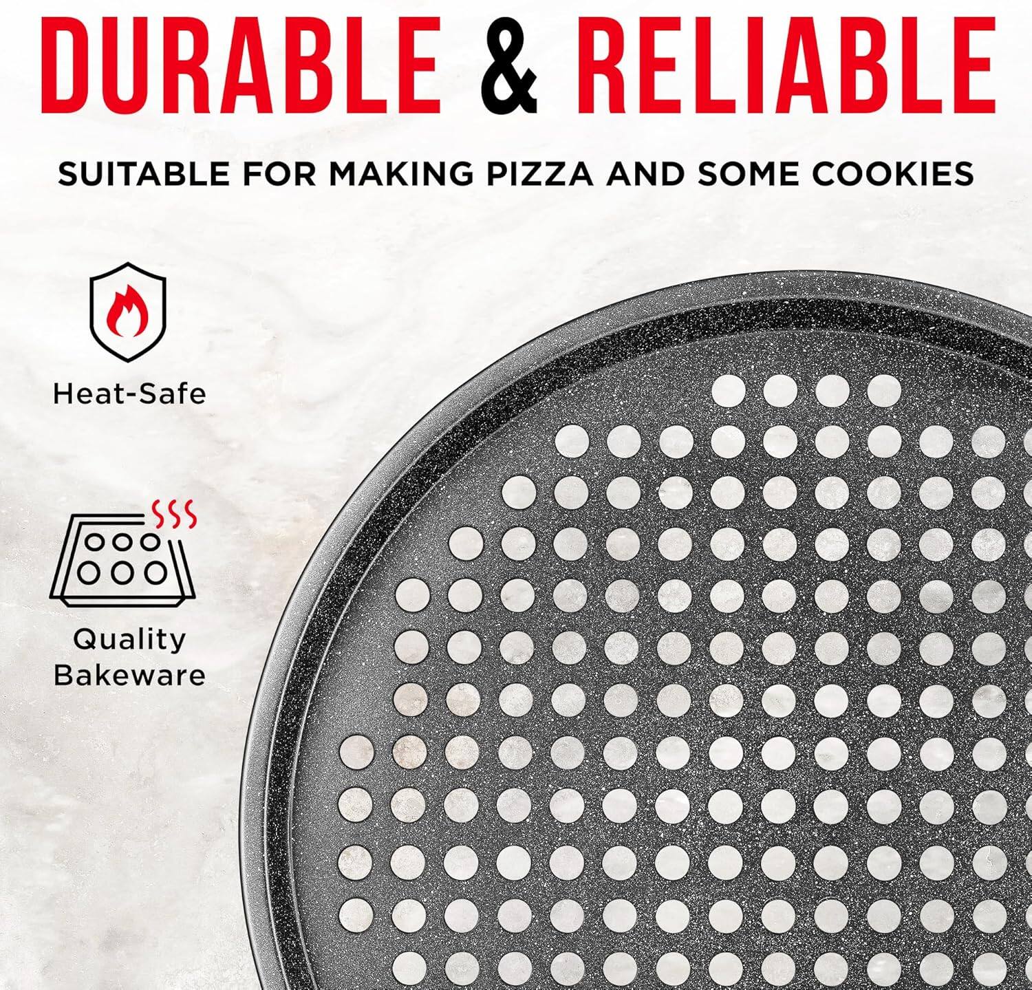 DURABLE & RELIABLE
SUITABLE FOR MAKING PIZZA AND SOME COOKIES
Heat-Safe
Quality Bakeware