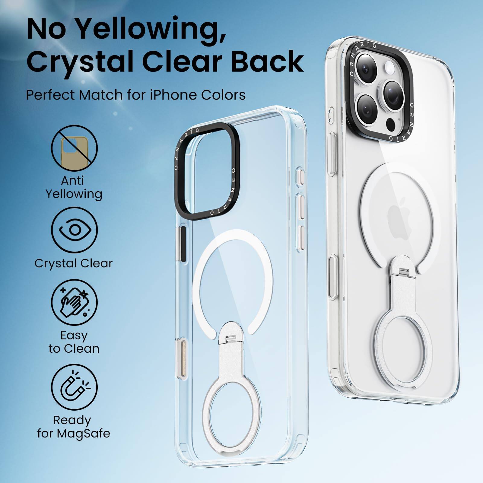 No Yellowing, Crystal Clear Back
Perfect Match for iPhone Colors
Anti Yellowing
Crystal Clear
Easy to Clean
Ready for MagSafe