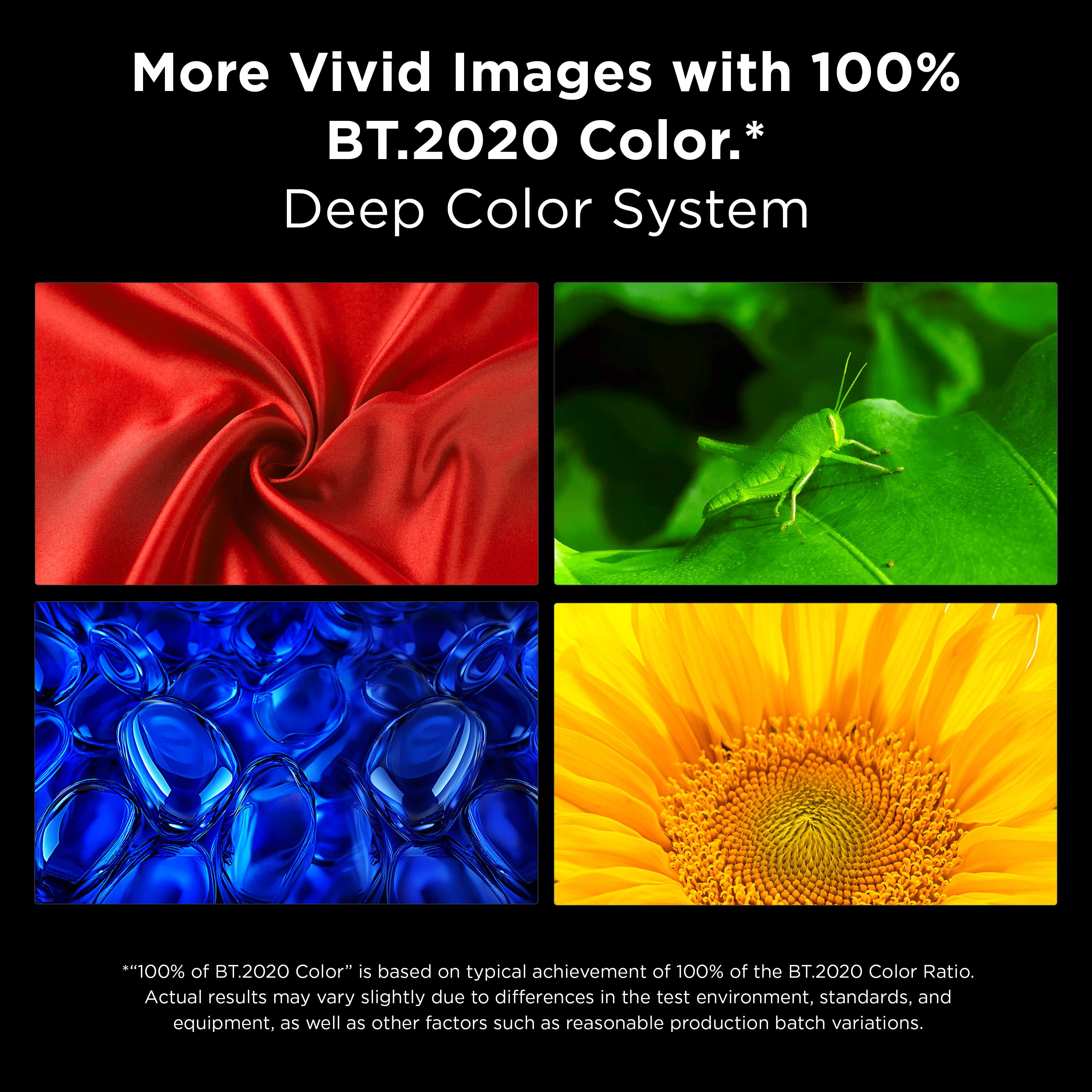 More Vivid Images with 100% BT.2020 Color.*  
Deep Color System

***100% of BT.2020 Color" is based on typical achievement of 100% of the BT.2020 Color Ratio. Actual results may vary slightly due to differences in the test environment, standards, and equipment, as well as other factors such as reasonable production batch variations.