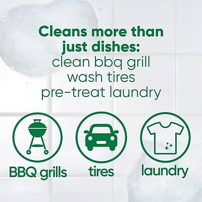 Cleans more than just dishes:  
clean BBQ grill  
wash tires  
pre-treat laundry  

BBQ grills  
tires  
laundry