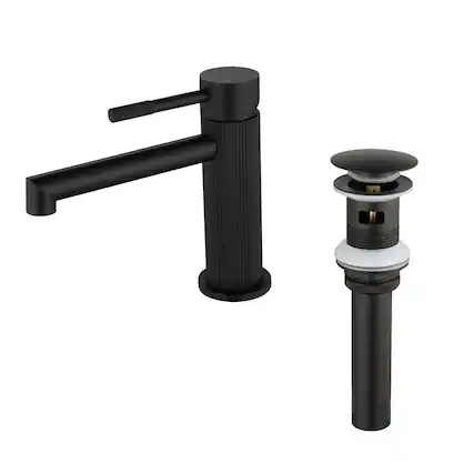 Front. Boyel Living - Matte Black Carved Solid Brass Bathroom Faucet Single Handle - Matte Black.