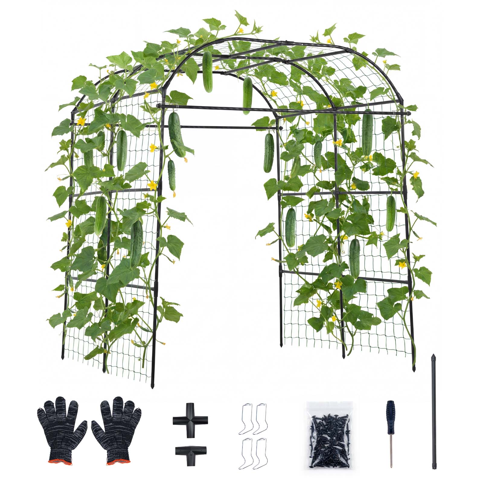 Front. VEVOR - Cucumber Trellis, U-Shape Garden Trellises for Raised Bed, Metal Wide Top Arch Plant Support for Vine - Black.