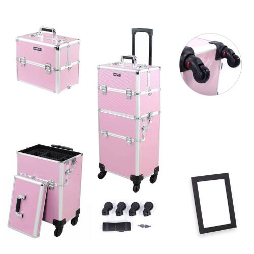 Alt View 2. Winado - 3 in 1 Rolling Makeup Train Case Large Cosmetic Trolley with 360° Rotation Wheels Professional for Nail Dresser Hairstyl - Light Pink.