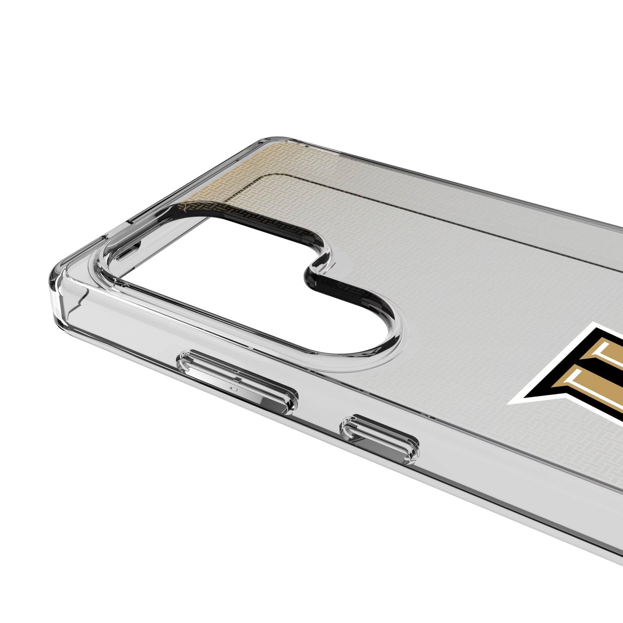 Alt View 2. Keyscaper - UCF Knights Linen Logo Galaxy Clear Case - S23 - Multicolor.