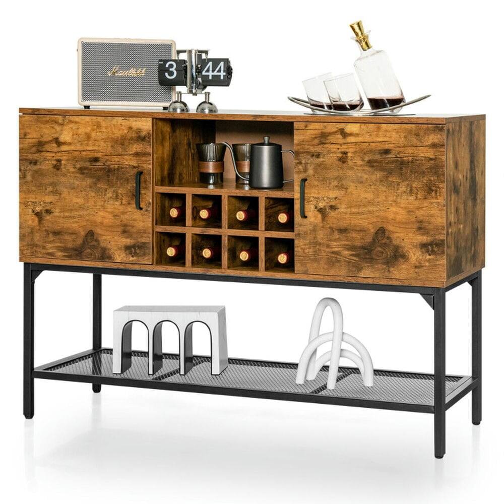 Alt View 5. Pefilos - Industrial Kitchen Buffet Sideboard, Sideboard with Wine Rack and 2 Doors, Cabinet for Indoor, Rustic Brown - Brown.
