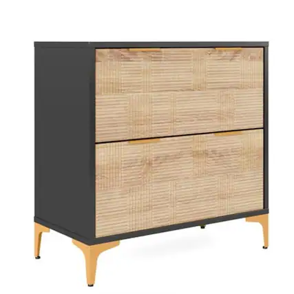 Front. Hivvago - Retro Natural/Black with Gold Handles/Legs 2 Drawer Filing Cabinet Printer Stand - Natural, Black.