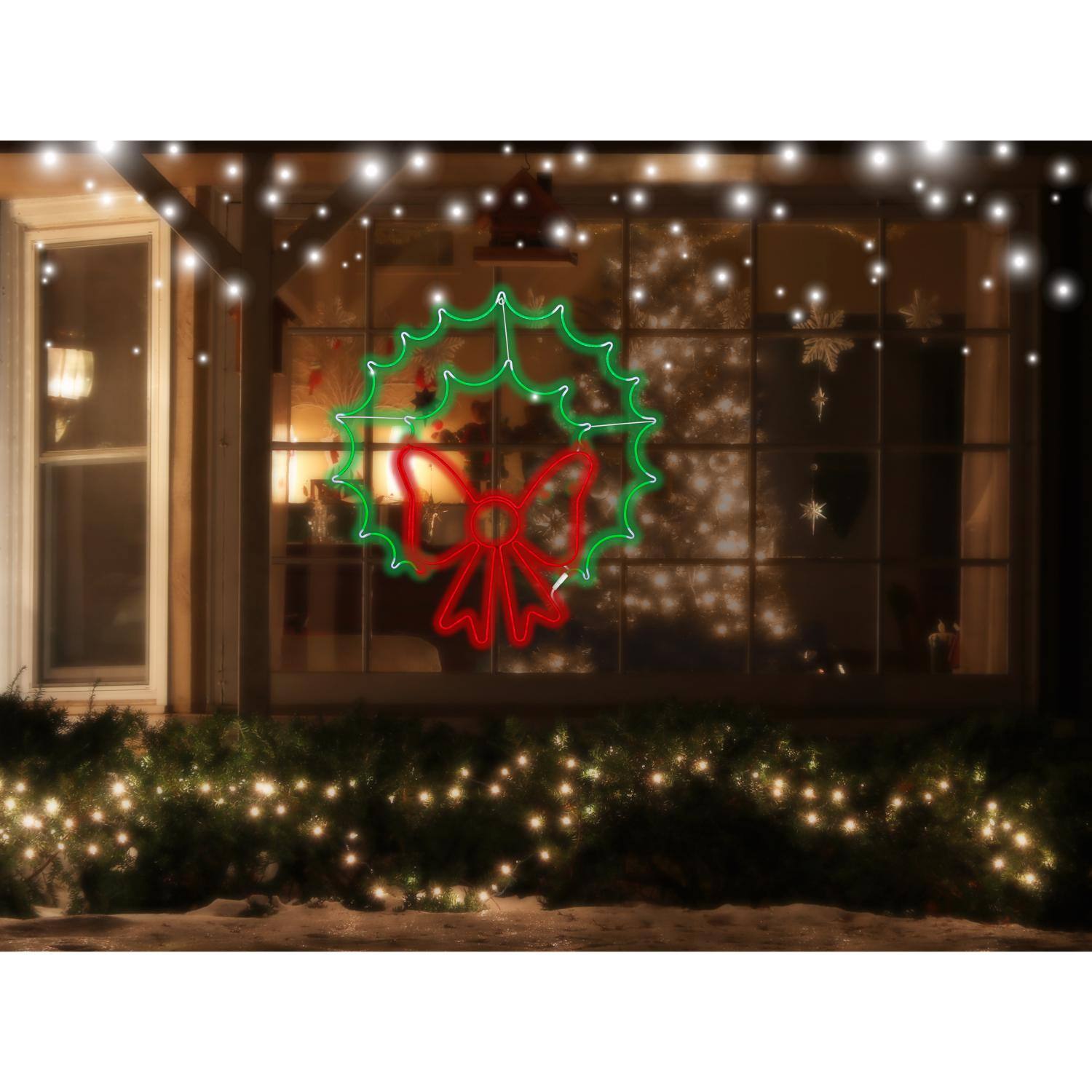 Angle. Celebrations - Celebrations LED Wreath Silhoutte 3 ft. Hanging Decor - Green | Red.