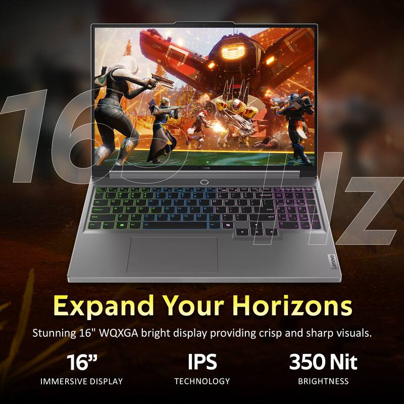 Lenovo Expand Your Horizons Stunning 16" WQXGA bright display providing crisp and sharp visuals. 16" IMMERSIVE DISPLAY IPS TECHNOLOGY 350 Nit BRIGHTNESS