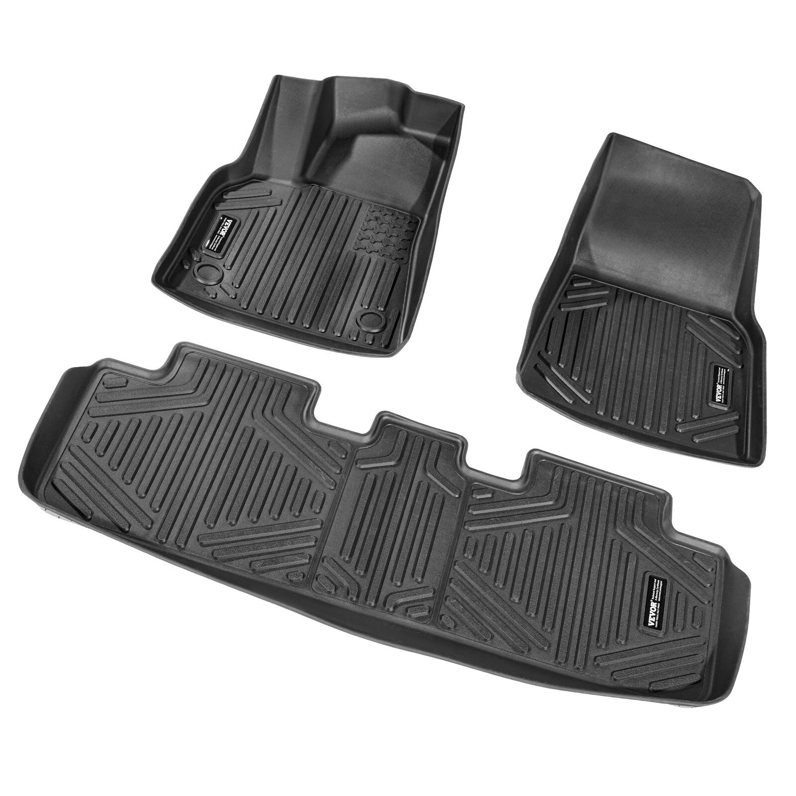 Alt View 5. VEVOR - Automotive Floor Mats, Fits for Tesla Model Y 2021-2024, 3 pcs Front and 2nd Row Liners - Black.