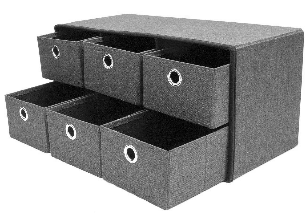 Back. Sorbus - Sorbus Collapsible Storage Bench Chest with Drawers -  Entryway, Bedroom Bench, Cubby Drawer Footstool - Gray.