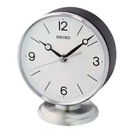 Front. Seiko - Seiko 5" Braxton Desk Table Clock, Silver & Black - Silver & Black.