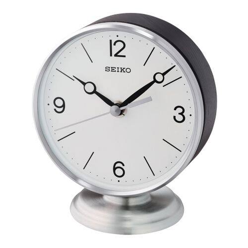 Front. Seiko - Seiko 5" Braxton Desk Table Clock, Silver & Black - Silver & Black.