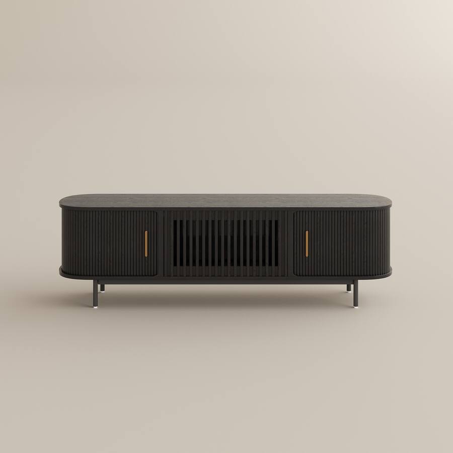 POVISON 71"Mid Century Modern Tambour Door TV Stand Black - Best Buy