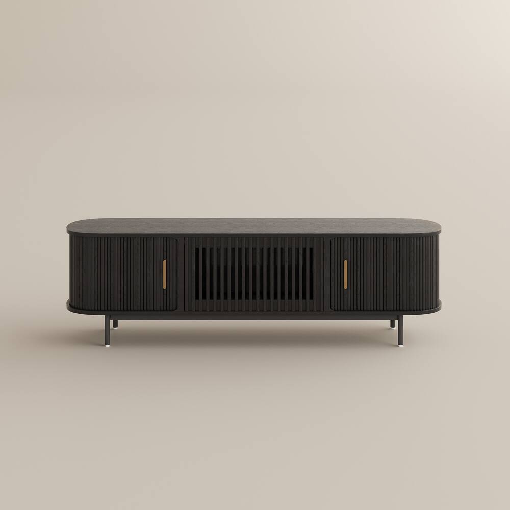 Alt View 7. POVISON - 71"Mid-Century Modern Tambour Door TV Stand - Black.
