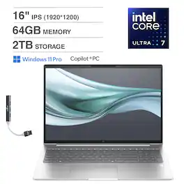 HP - EliteBook 660 Laptop 16.0 WUXGA (Intel Ultra 7 165U , 64GB DDR5, 2TB PCIe SSD, Win 11 Pro) w/USB Hub - Pike Silver