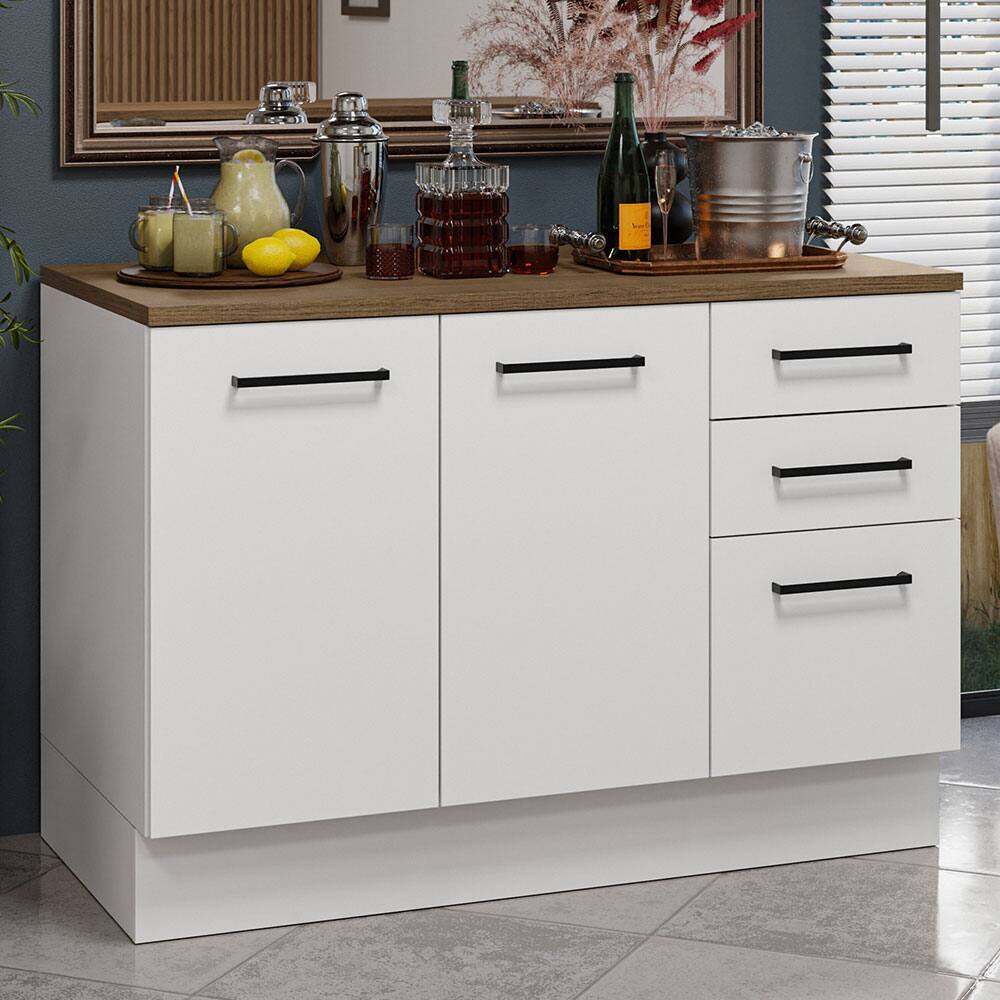 Angle. Madesa - Madesa Home Bar Cabinet with 2 Doors and 3 Drawers Unit Ideal for Storing Glassware, Drinks, and Utensils – White - White.