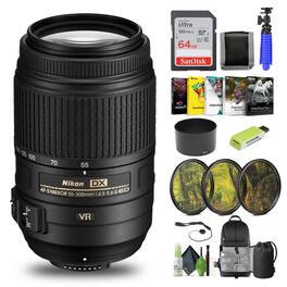 Nikon - AF-S DX NIKKOR 55-300mm f/4.5-5.6G ED VR Telephoto Zoom Lens (2197) - Bundle - Black