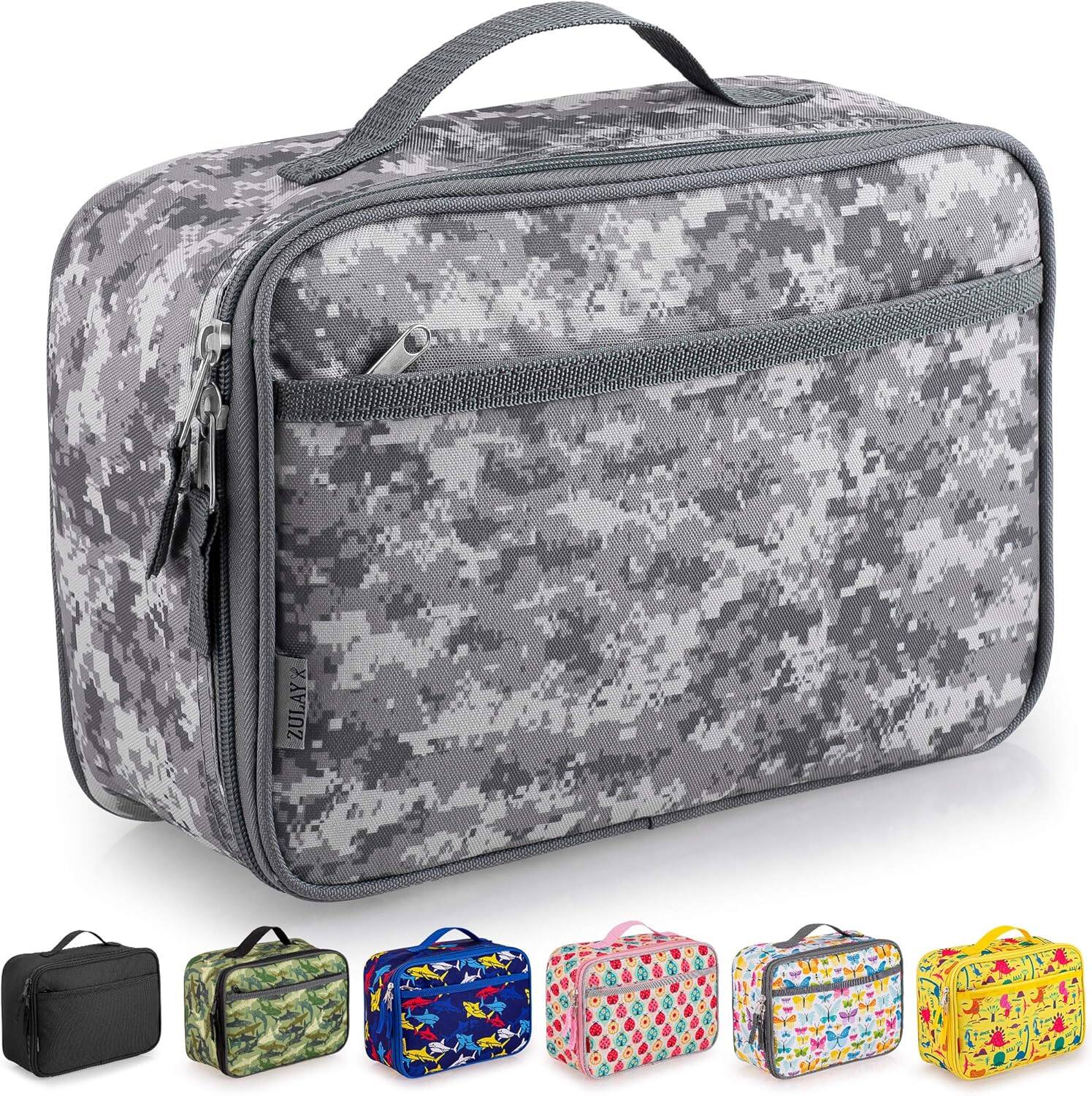 Front. Zulay Kitchen - Zulay Thermal Kids Lunch Cooler - Spacious Compartment & Built-In Handle - Digital Camouflage.