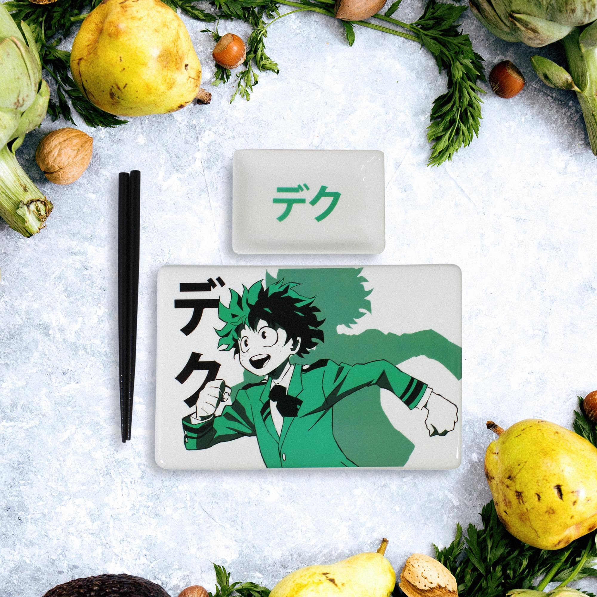 Alt View 10. Just Funky - My Hero Academia Deku Sushi Plate Set | Sushi Plate, Soy Sauce Dish, & Chopsticks - Green.