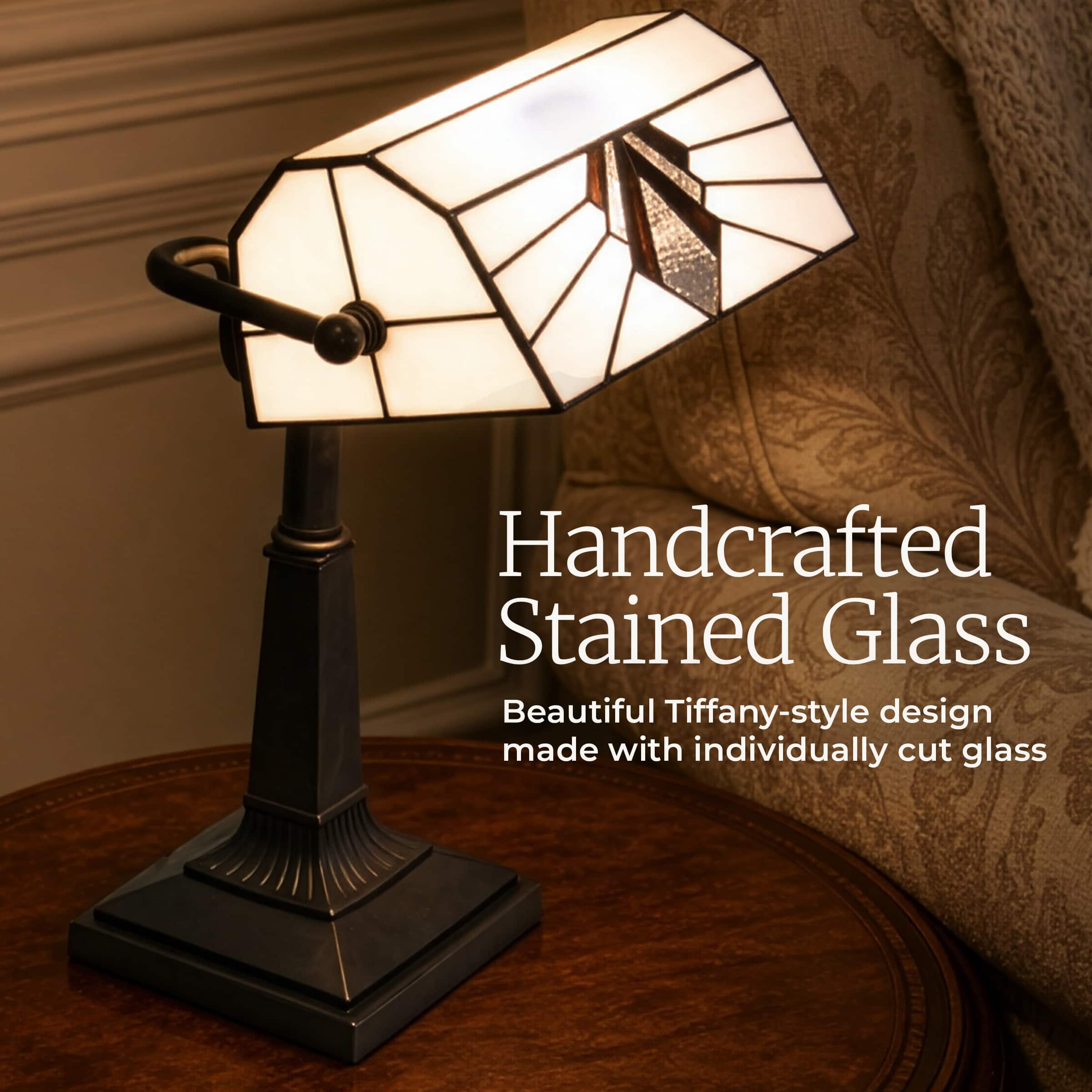 Lavish Home - Tiffany Style Bankers Desk Lamp with Stained Glass Shade, Black - Brown
