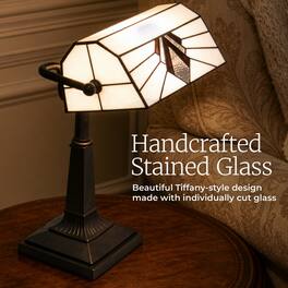 Lavish Home - Tiffany Style Bankers Desk Lamp with Stained Glass Shade, Black - Brown