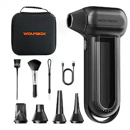 WOLFBOX - DF100B 150000RPM Compressed Air Duster, Rechargeable Electric, 3-Speed Adjustable, with hand carrying case - Black