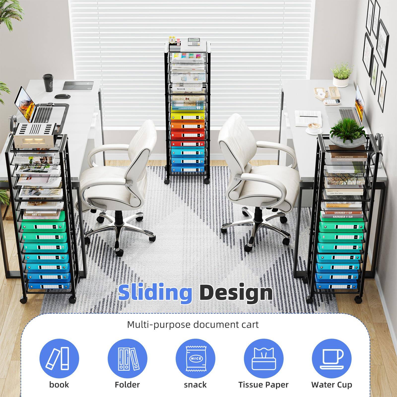 Dapper Styles 14 Tier Rolling File Cart Desk Organizer With Sliding ...