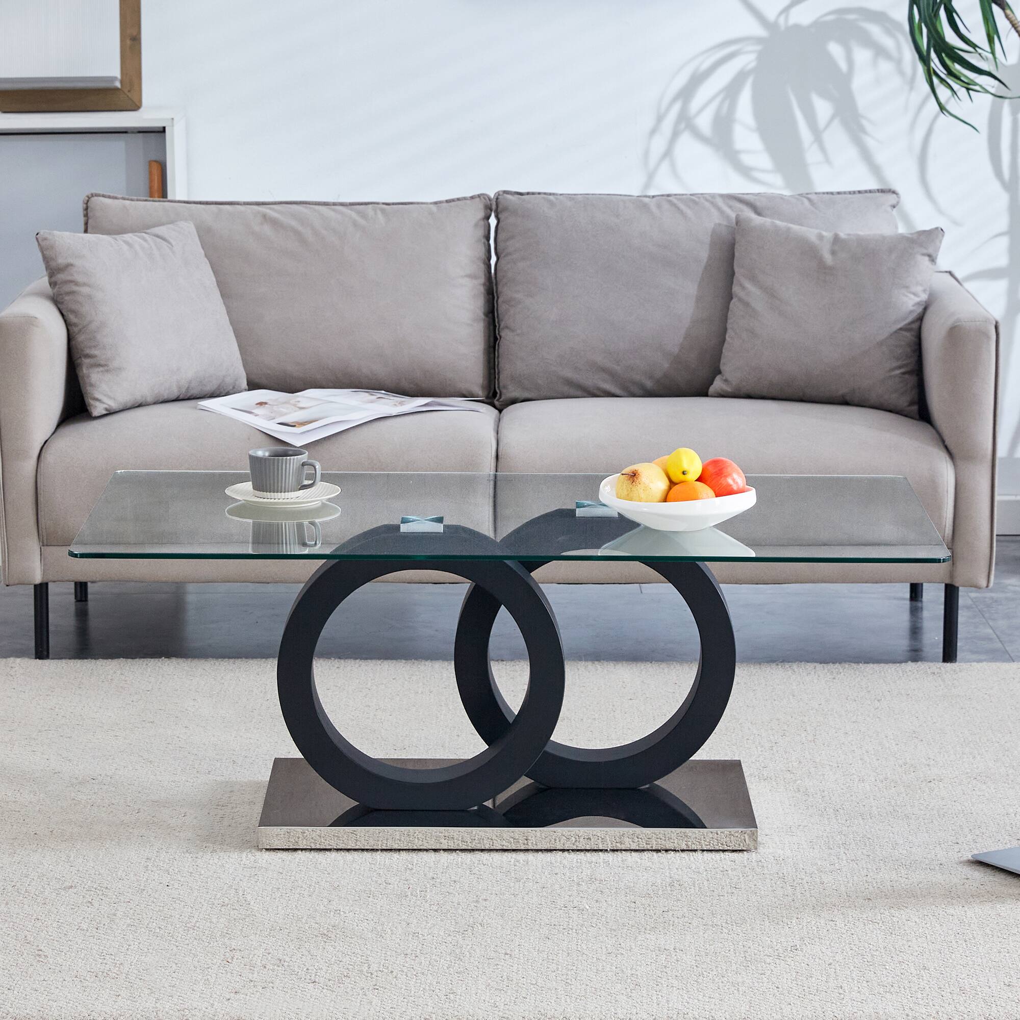 Left. Loheer - Loheer- Modern Glass Top Coffee Table Black MDF Base Contemporary Living Room Center Table 3.9x2.1x1.5 Ft - Black.