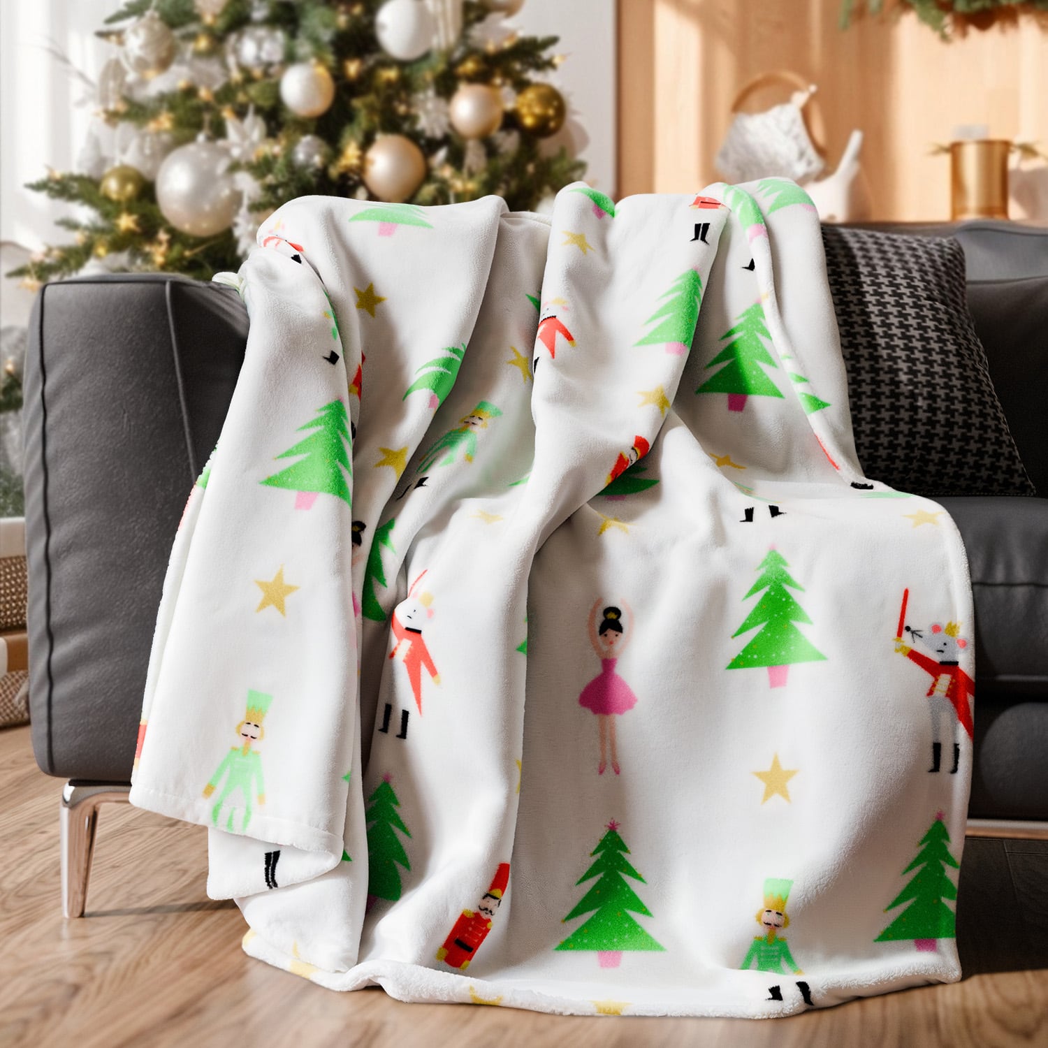 CGK Linens - Christmas Fleece Throw Blanket – Soft Flannel, Lightweight, Cozy Warm Blanket for Couch, Bed & Chair - Nutcracker Ballet
