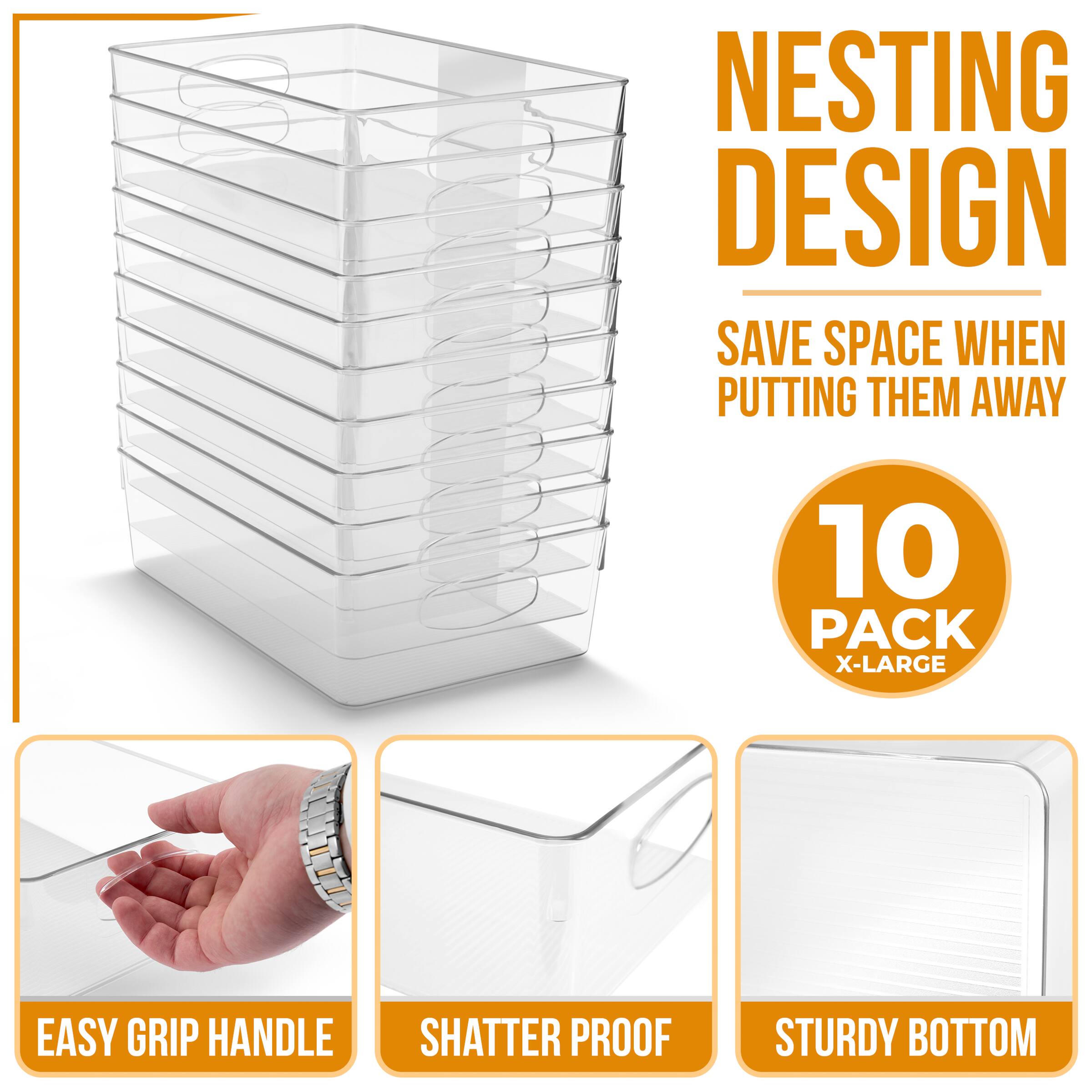 NESTING DESIGN  
SAVE SPACE WHEN PUTTING THEM AWAY  

10 PACK X-LARGE  

EASY GRIP HANDLE  
SHATTER PROOF  
STURDY BOTTOM
