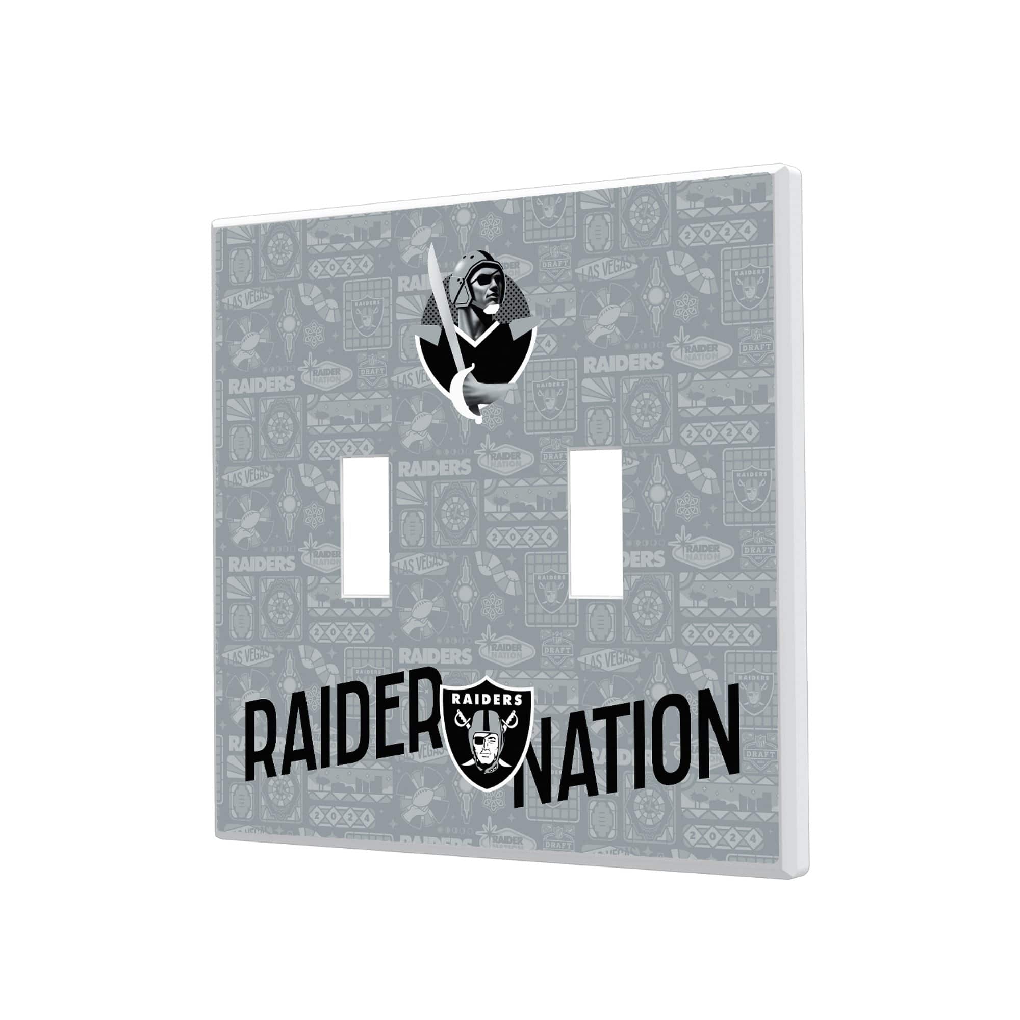 Keyscaper - Las Vegas Raiders 2024 Illustrated Limited Edition Double Toggle Light Switch Plate - White