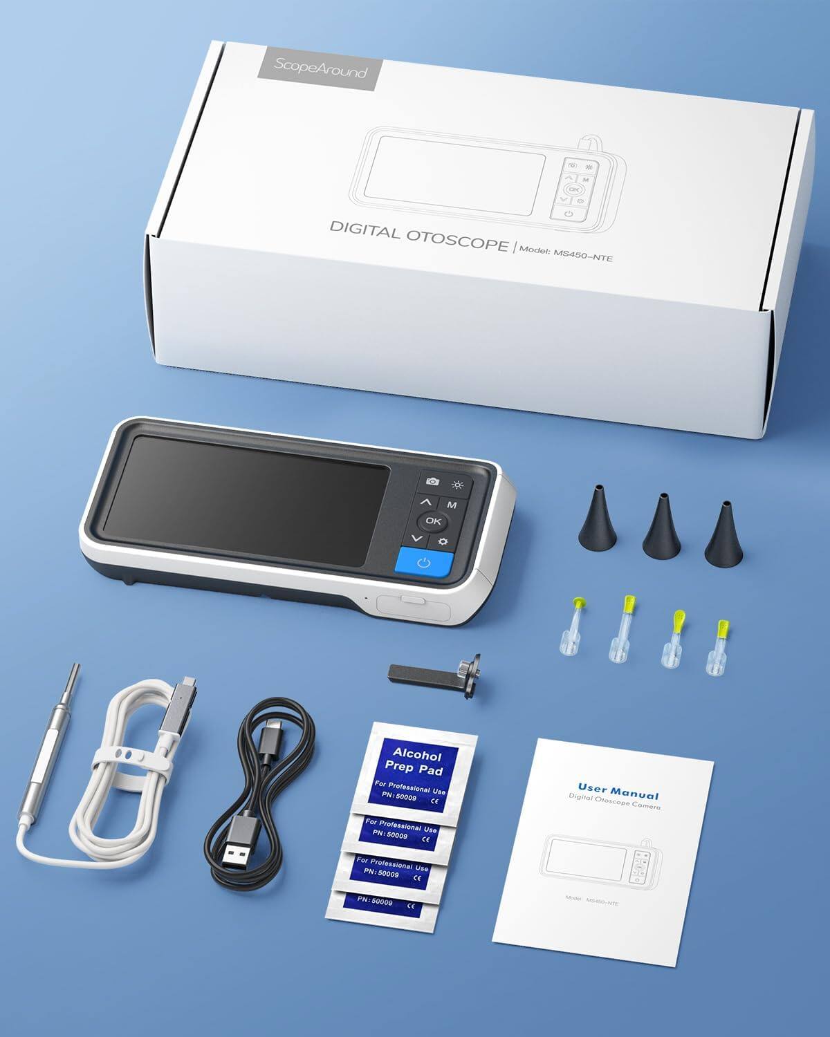 ScopeAround TN - N N -. DIGITAL OTOSCOPE Model MG450-NTE A M OK Alcohol Prep Pad For Professional PN Use PN:50000 cE For Professional SAN tue 8000B cE User Manual Digital Otoscope Camera For Professional Use PM: 80009 DE - FN:30009 PN D4 - Mohoe